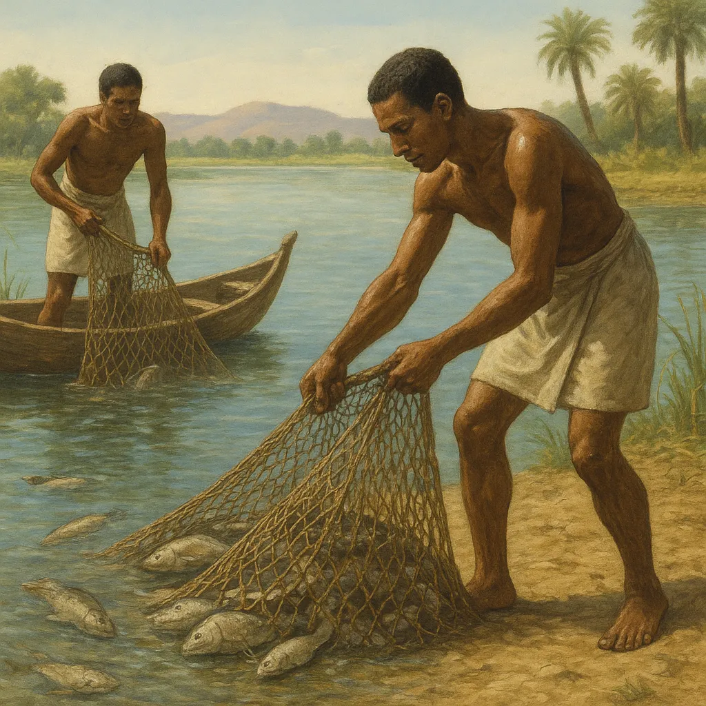 Początki rybactwa w starożytnym Egipcie – techniki połowu na Nilu i pierwsze sieci z włókien roślinnych