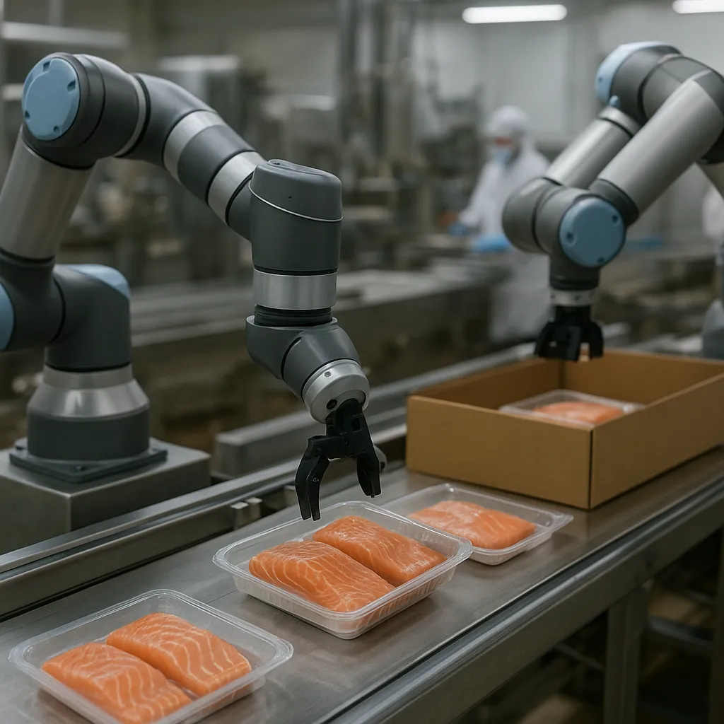 Roboty współpracujące (coboty) w pakowaniu produktów rybnych