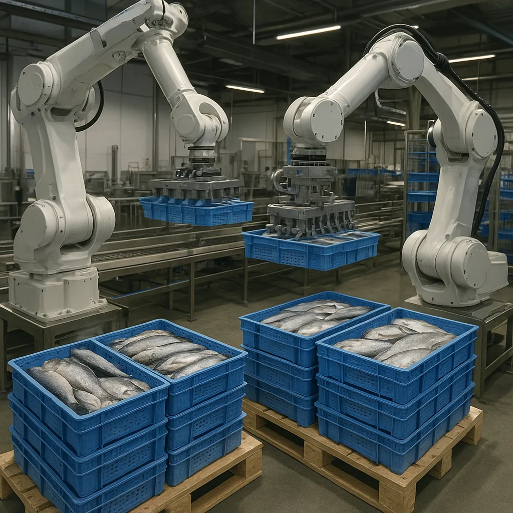 Robotyczne paletyzatory w magazynach produktów rybnych