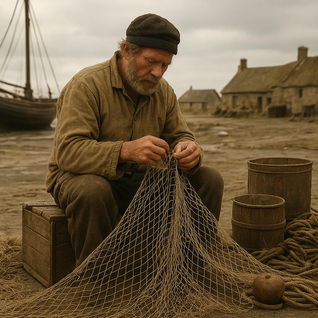 Dawne sposoby naprawy sieci i konserwacji sprzętu rybackiego