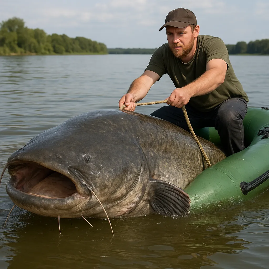 Rekordowy sum złowiony z pontonu – jak wyglądał hol giganta