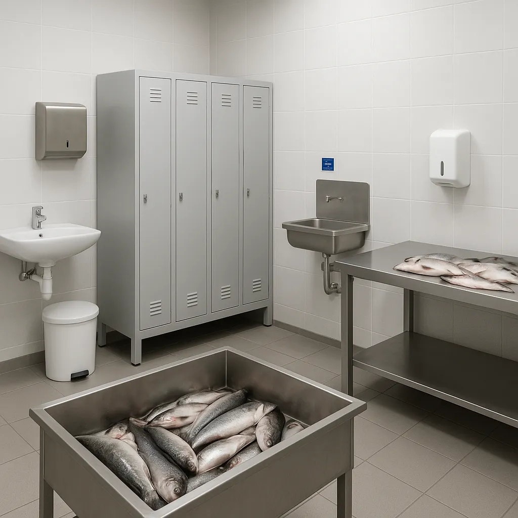 Wyposażenie socjalne i sanitarne w zakładzie rybnym