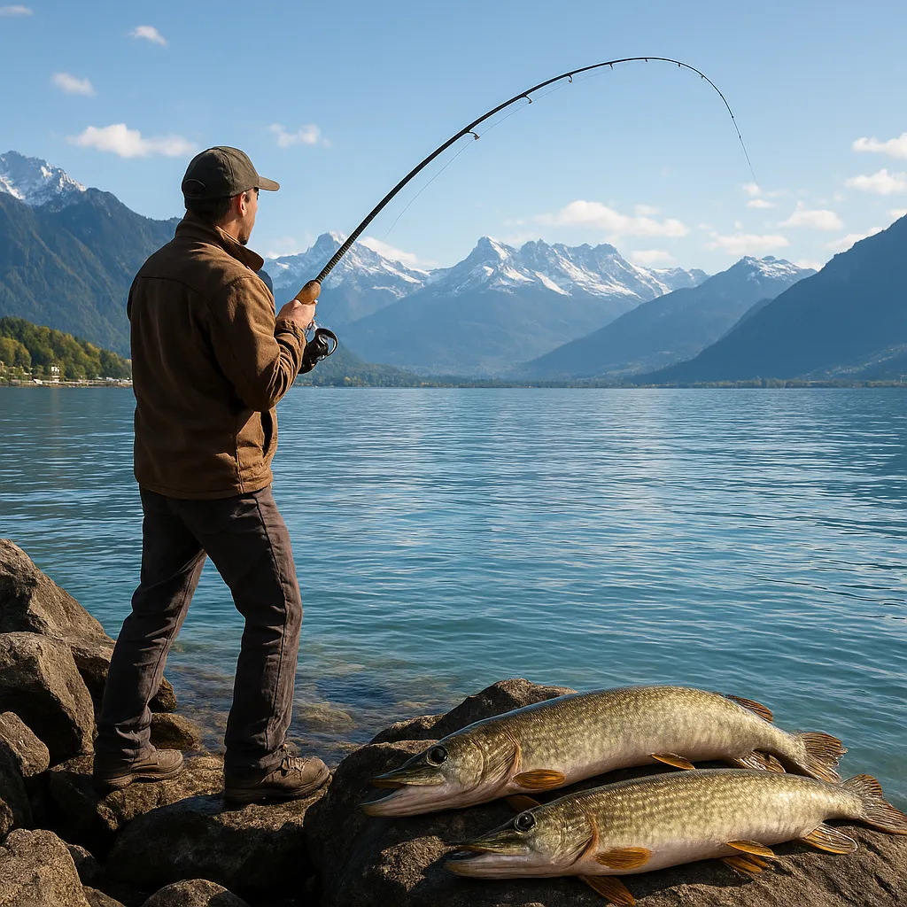 Wędkowanie w Alpach nad Lake Geneva – palie i szczupaki