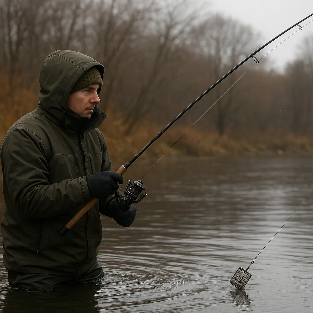 Feeder w zimnej wodzie późną jesienią